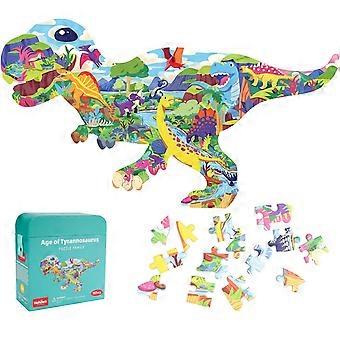 151 Piece Dinosaur World Jigsaw Puzzle for Kids , Tyrannosaurus Rex Shaped Puzzle Learning Educational Toys for Toddler Children (23.1 x 13.2 Inch)