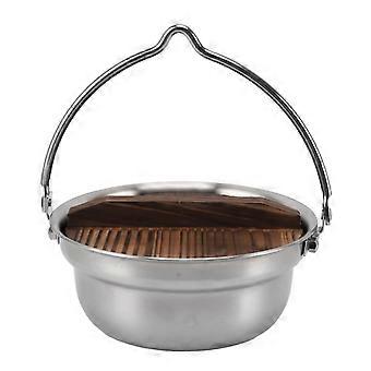 Camping Cookware Set 304 Stainless Steel Pot with Wooden Lid 1.8L for Outdoor Picnic and Hiking