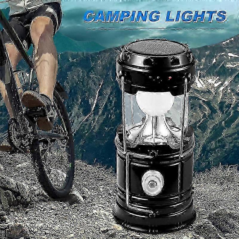 Solar LED Portable Lantern Telescopic Torch Lamp Multi-Function Gold