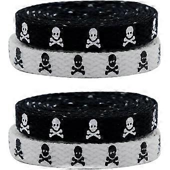 2 Paar Skull Schnürsenkel - flache, elastische Sportschuhriemen für Canvas-Schuhe - Dekoratives Schnürchen-Accessoire