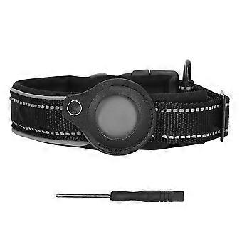 Reflective Dog Collar Adjustable Heavy Duty Neoprene Padded Pet Collar with Airtag Bracket for Medium Large Dogs38‑45cm