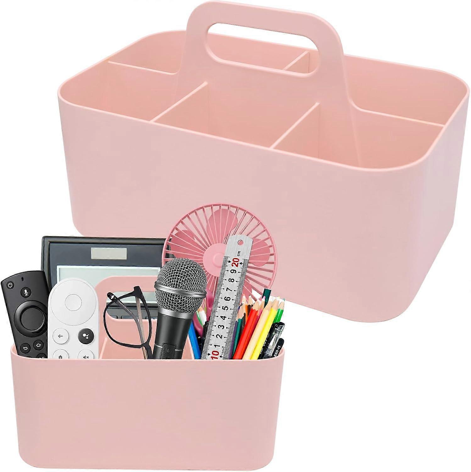 Drawer organizer with handle, multi-purpose plastic basket with 5 comp