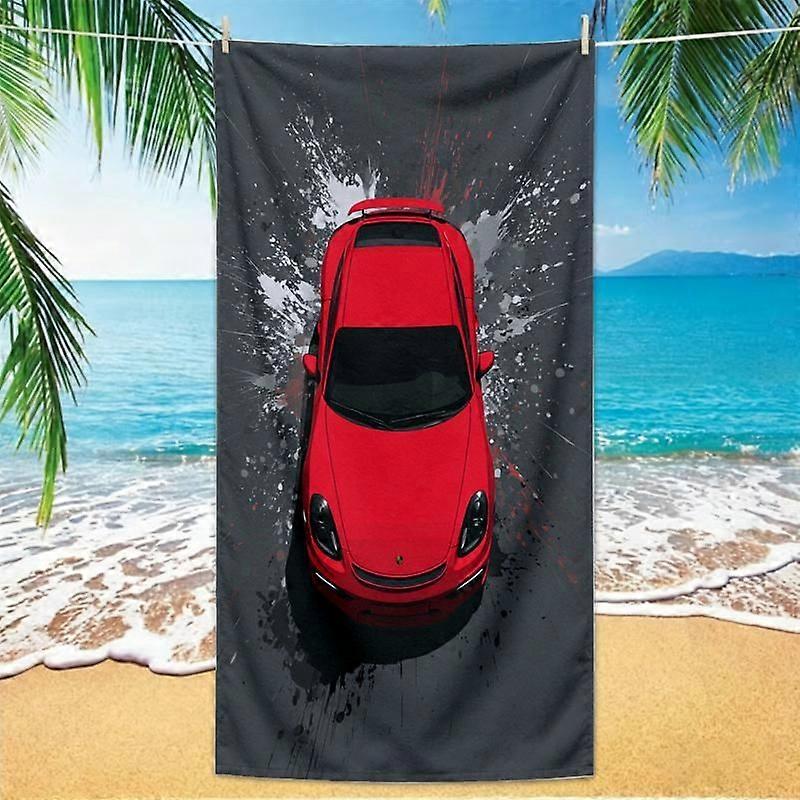 Serviette de plage rouge à motif voiture de sport avec éclaboussures de peinture - Grande taille, ultra douce et très absorbante.