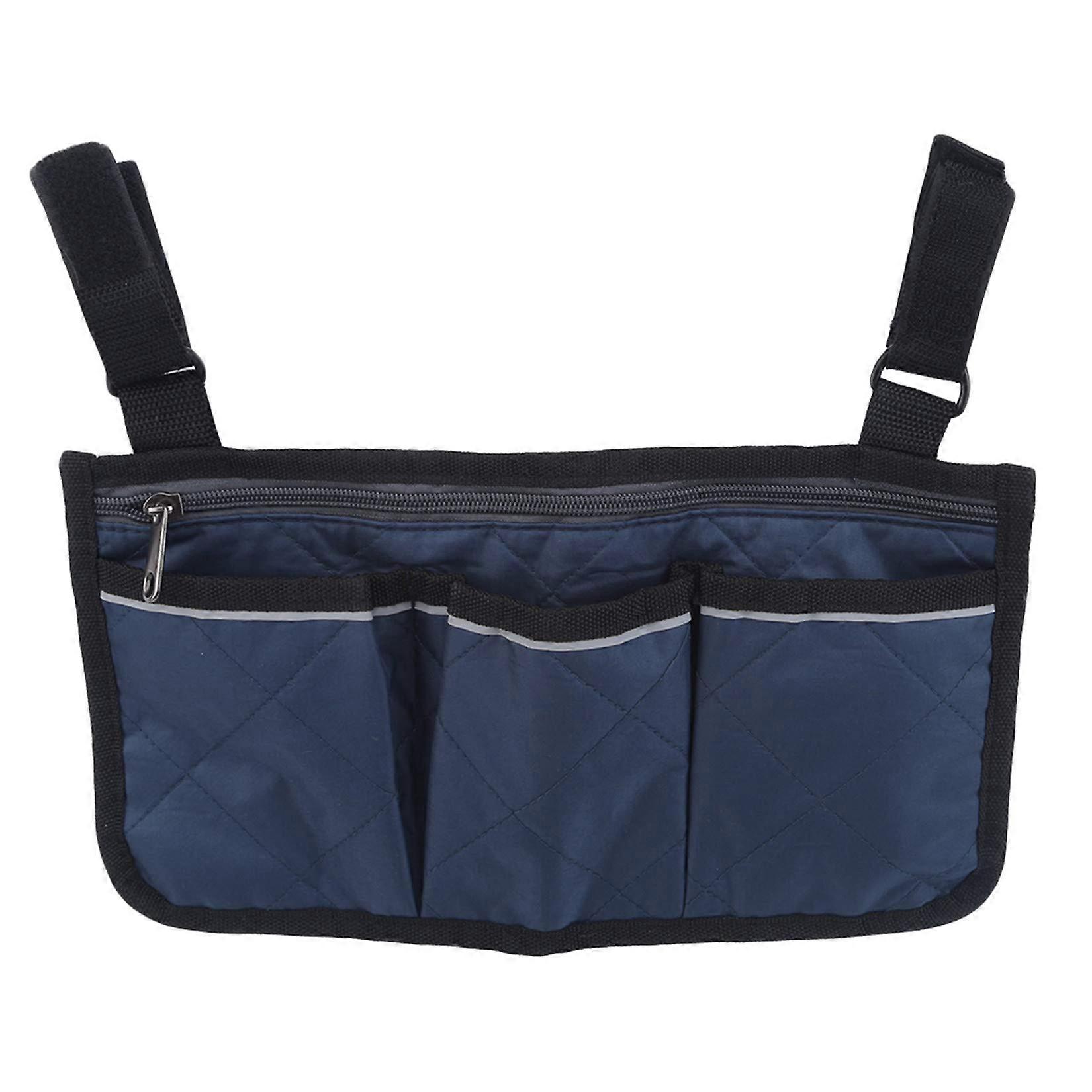Wheelchair Armrest Bag, MultiPocket Organizer for Easy Access Storage, Navy Blue