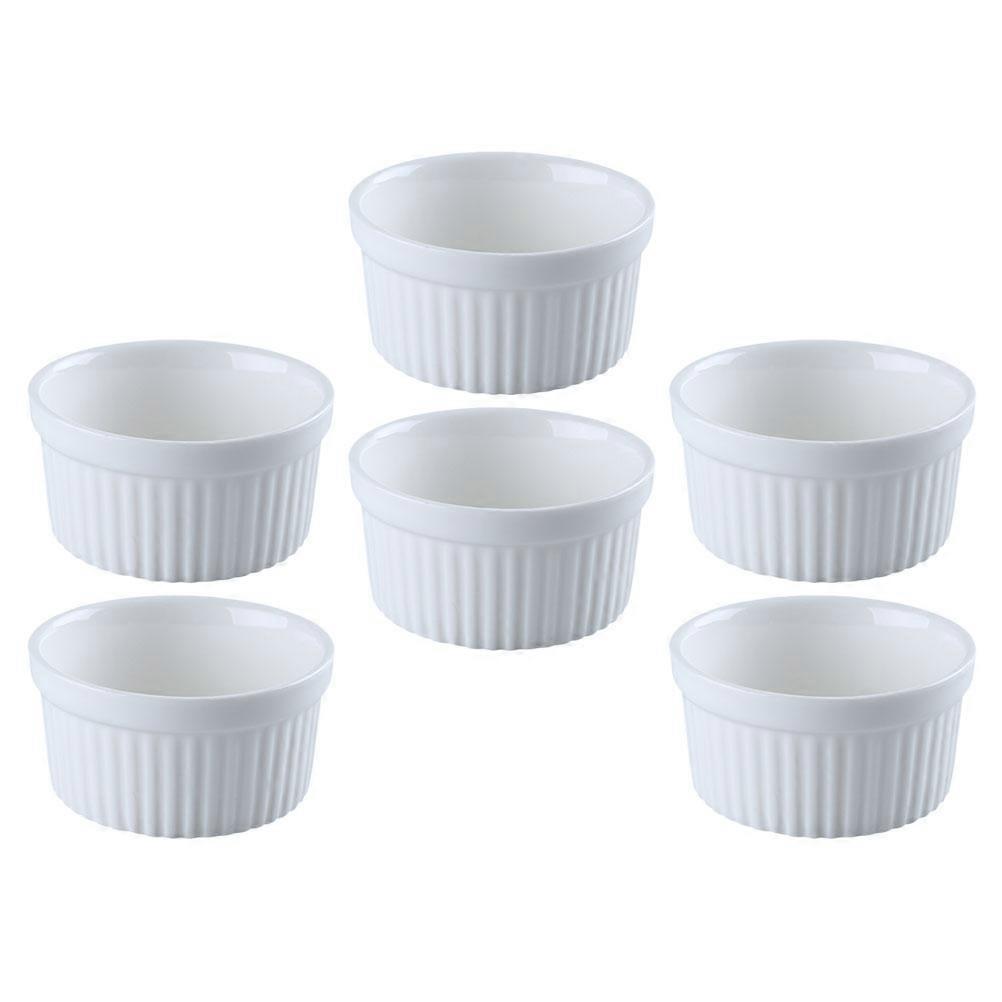 Ceramic Baking Bowls for Dessert Serving 6Pcs White