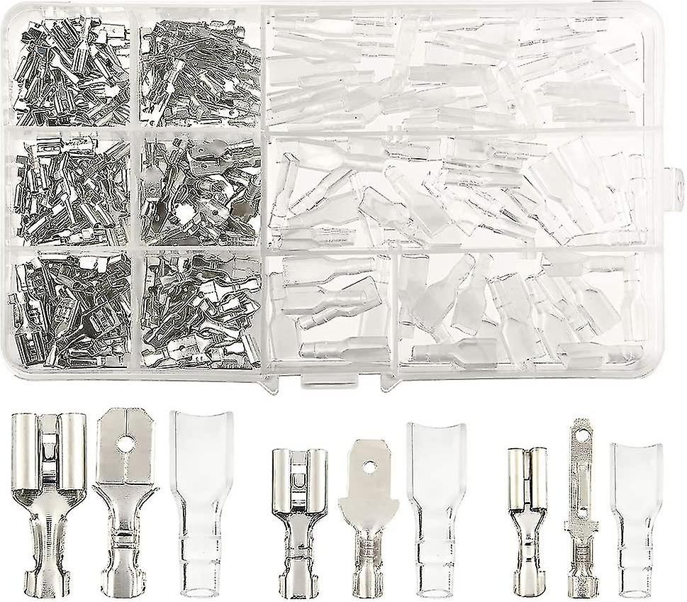 270 Pcs Electrical Lug, Wire Connector T-connector, Male Female Spade Wire Connectors Crimp Terminal Block With Insulator Sleeve 2.8mm 4.8mm 6.3mm