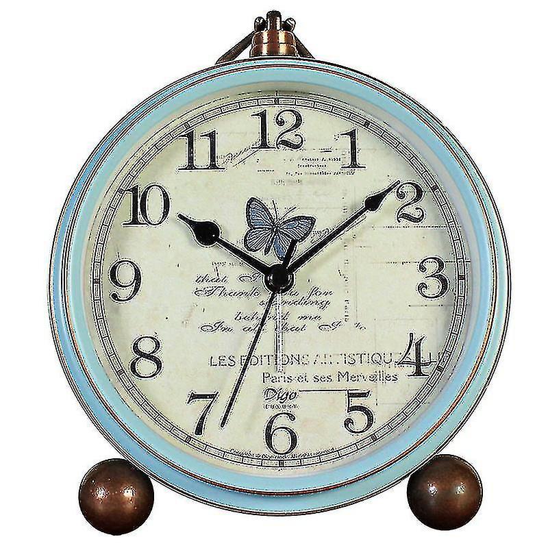 Table Clock Blue Non Ticking Retro Old Fashioned Style Alarm Clock, 5.2 Inch NIUNIU