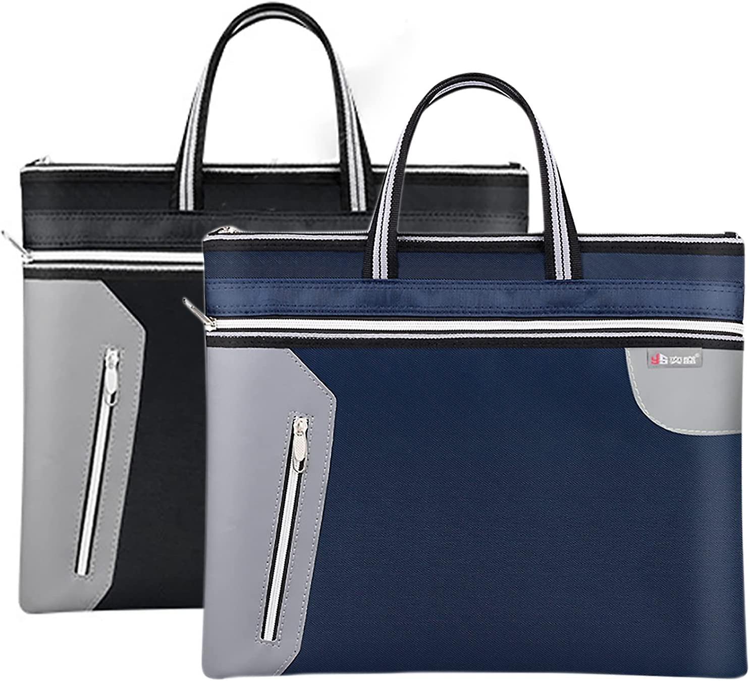 2 Pcs A4 Size Oxford Cloth Business Document Bags with 3 Pockets and Handle, for Business and School Supplies
