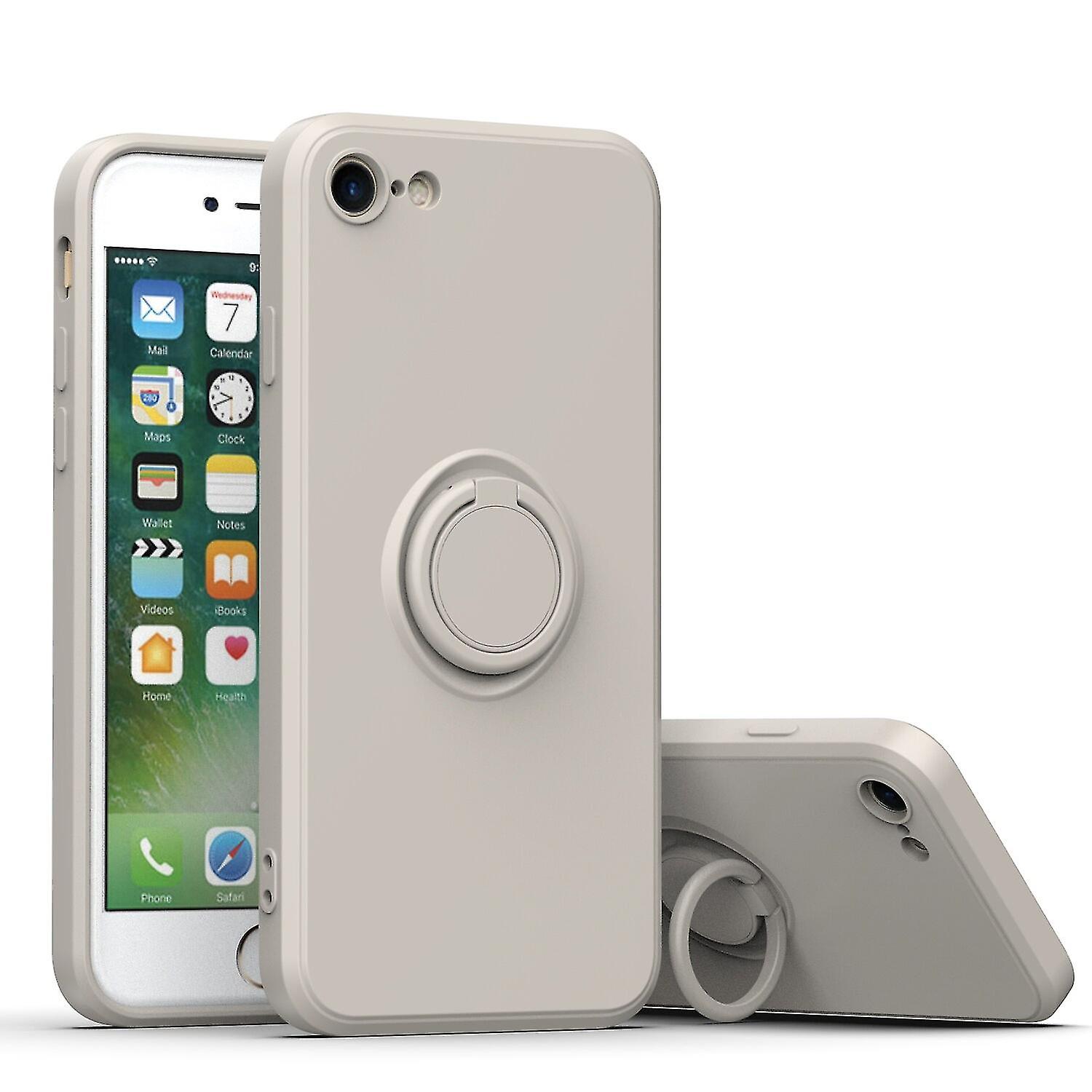 Simple Color Phone Case For Iphone 7p/8p With Ring Stand, Metal Plate For Magnetic Charging, Shock Absorption Design, 360 Rotating Stand