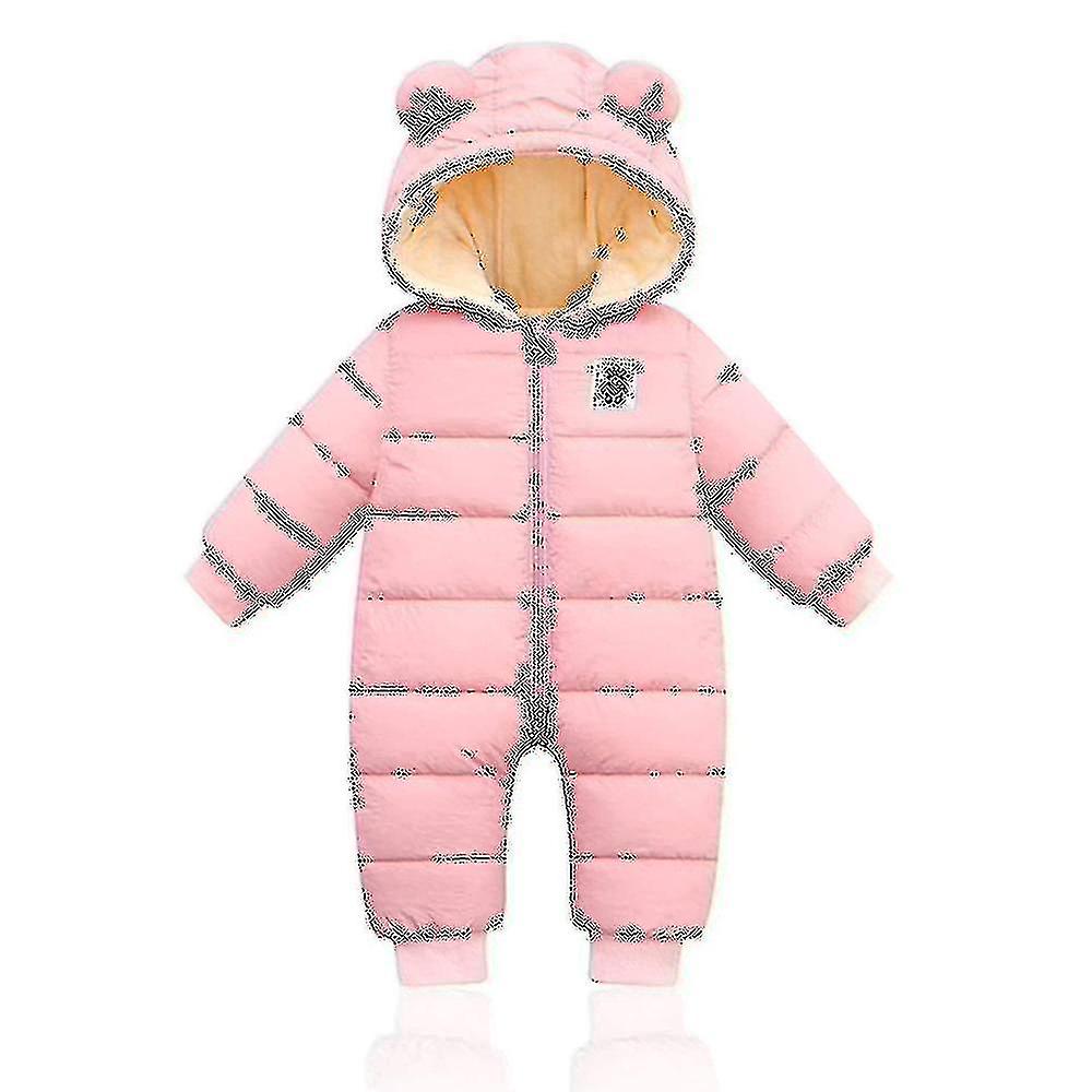 Baby vinterjumpsuit med huva, Romper snöoverall pojkar flickor långärmad jumpsuit varma kläder present (marinblå, 66 cm)