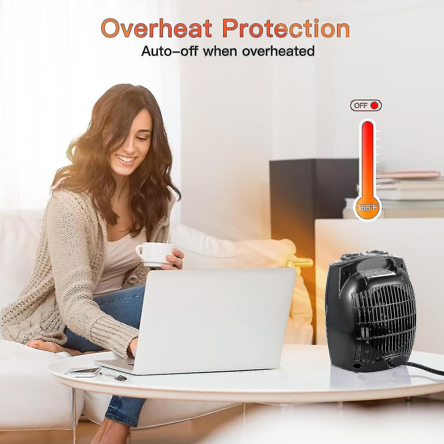Portable Electric Space Heater With Thermostat, Safe And Quiet Ceramic Heater Fan, Heating 200 Squar