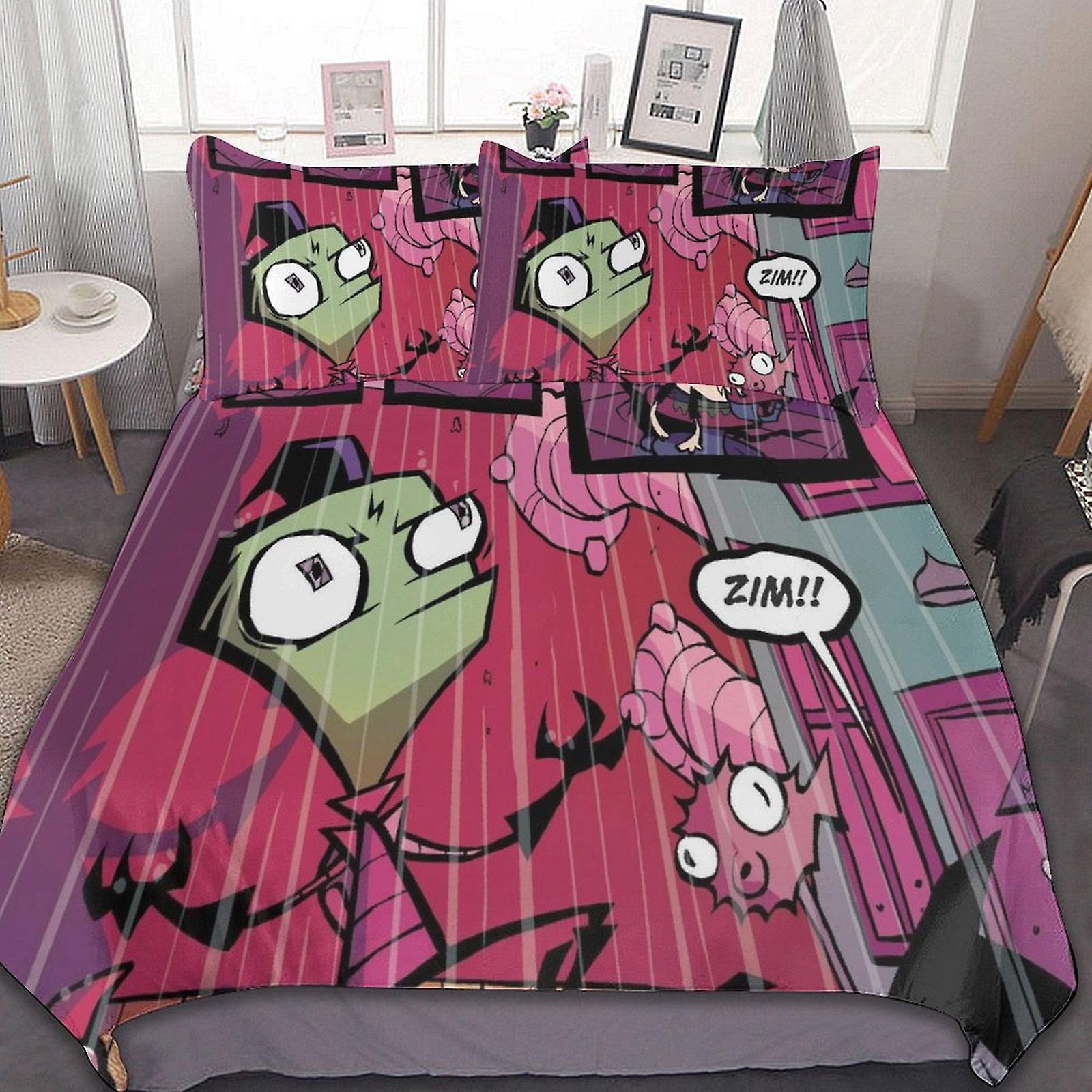 Invader Zim Comedy 3 قطع أطقم الفراش مجموعات المعزي الناعمة المريحة هدايا غرفة النوم مع 1 غطاء لحاف 2 أكياس وسادة