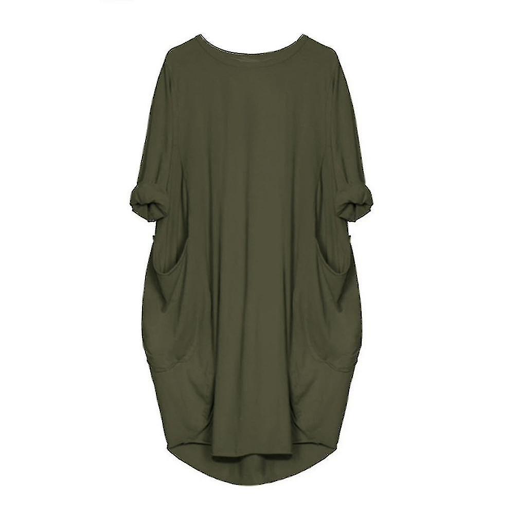 Rochie midi lungă Eeve, lejeră, cu buzunare, mărime plus