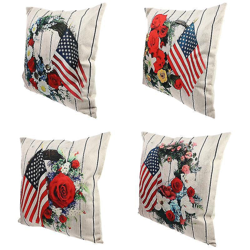 4pcs Independence Day Linen Pillow Cover