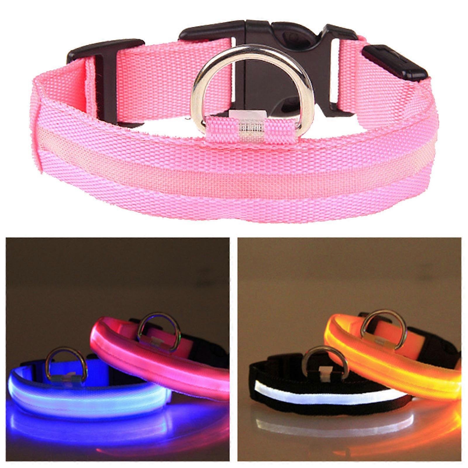 LED Dog Collar M Size 2.5cm Width Pink Light Adjustable Buttons