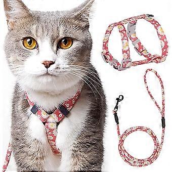 Chicote de Coleira Ajustável para Gato (145cm Rosa S) para Cão Pequeno de Nylon para Gato com Colete de Coleira Resistente à Segurança para Gatinho Filhote de Cachorro Animais de estimação pequenos Walki