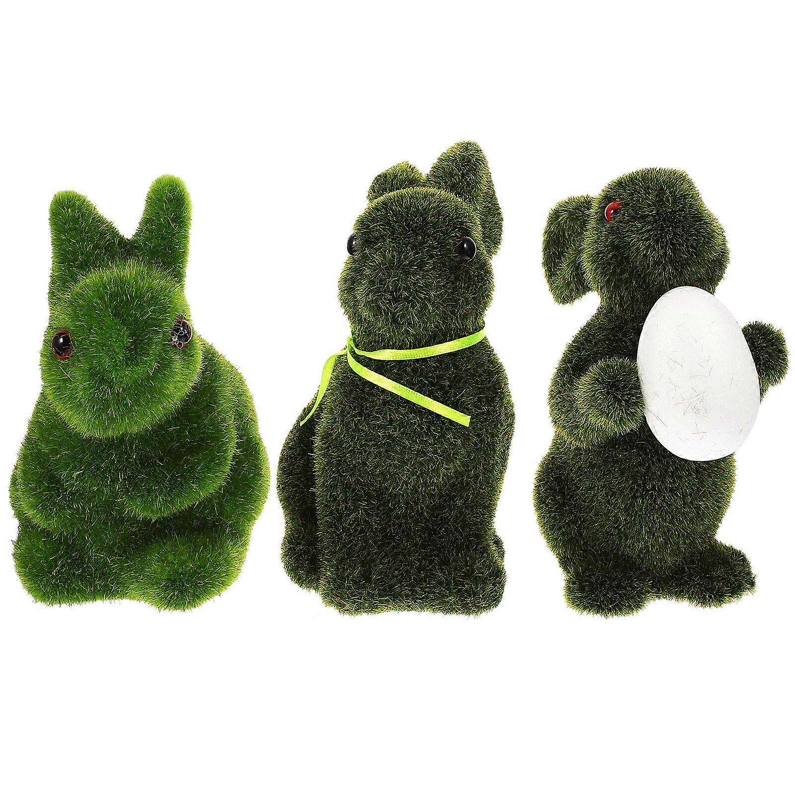 3pcs Easter Garden Moss Bunny Flocked Statue Festival Party Garden Decoration