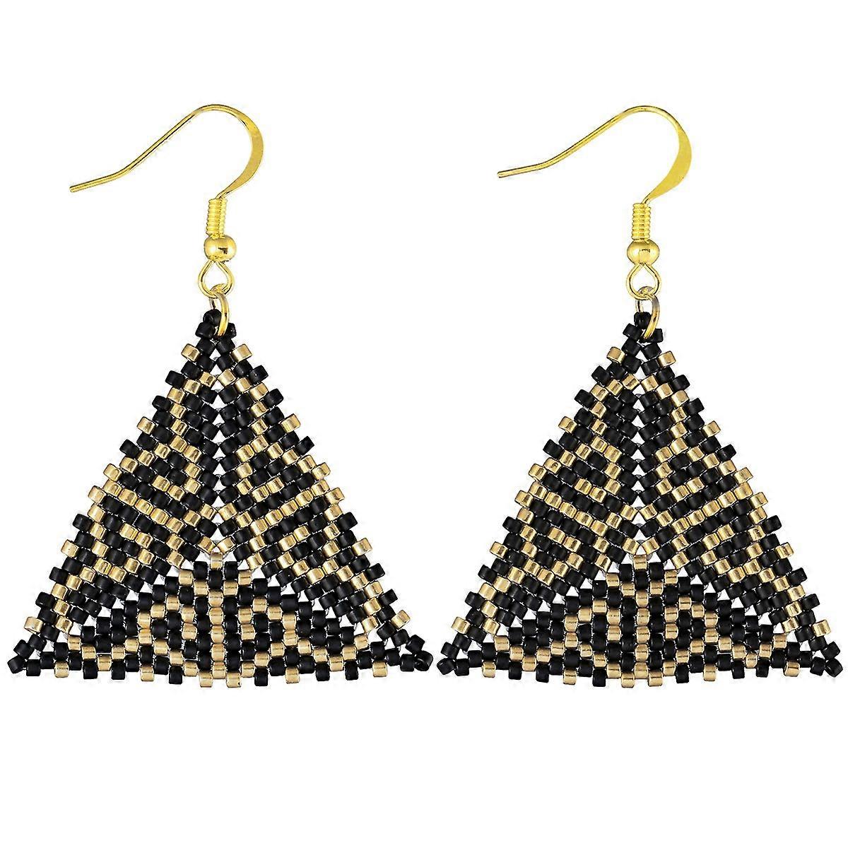 Earrings-Colorful Triangle Bead-Exotic Black Gold Charm
