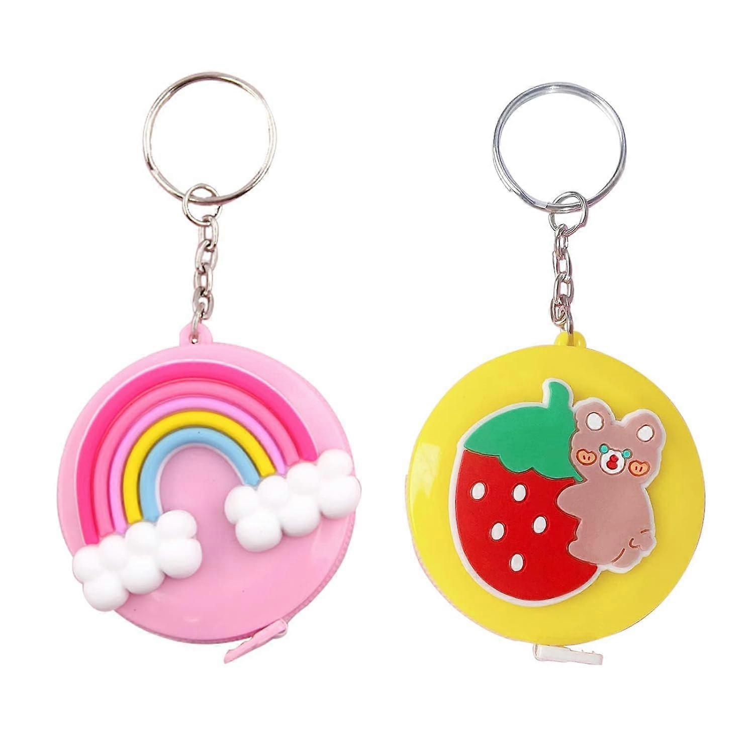 Rainbow Retractable Tape Measure + Strawberry Bear with Key Ring 2 Pack