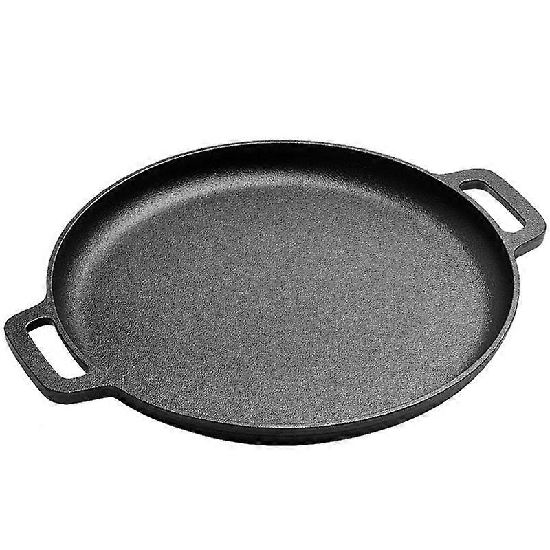 Cast Iron Pizza Pan Steel Pizza Cooker with Handles Deep Stone for Oven or Griddle for Gas,33x33cm