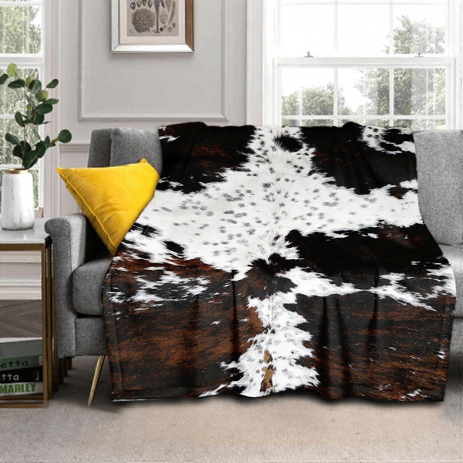 Cow Print Blanket Soft Flannel Lightweight Cowhide Western Throw Blanket Cozy Warm White Brown Cow Blankets All Seasons Living Room Decor for Couch Ch