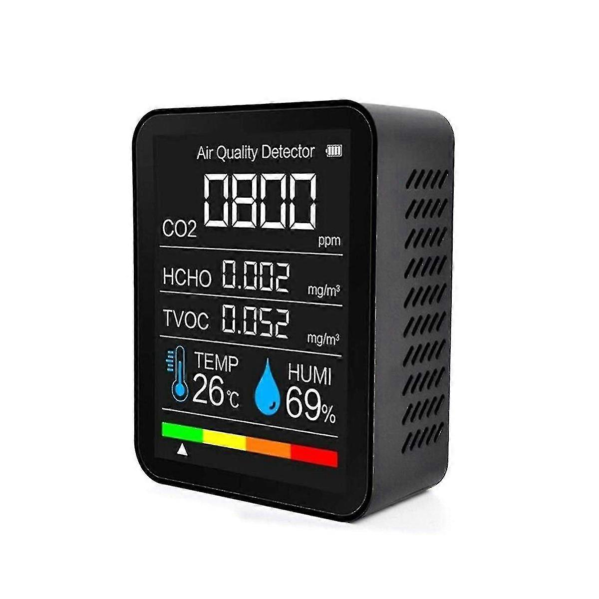 Portable 5 In 1 Carbon Dioxide Detector Co2 Detector Digital Temperature Humidity Tester Hcho Tvoc