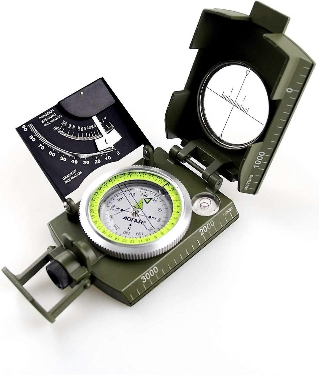 K4074 Military Compass Multifunctional Sighting Lens, Fluorescent, Waterproof And Vibration Proof, With Inclinometer And Carrying Bag For Camping, Hik