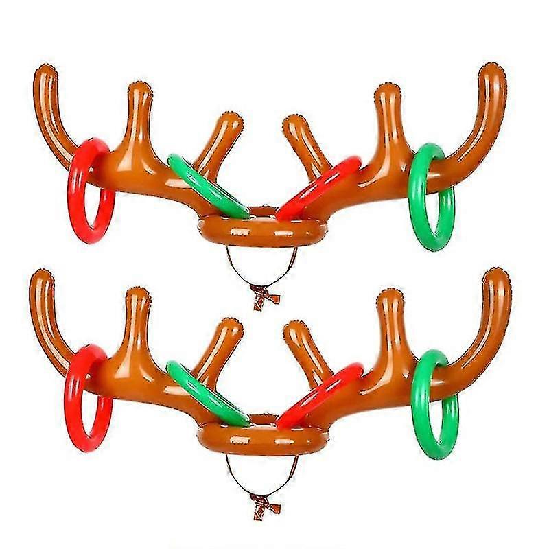 2 Set Inflatable Reindeer Antler Game, (2 Inflatable Antler, 8 Rings Reindeer Ring Toss) Inflatable Reindeer Antler Hat With Rings, Family Christmas P
