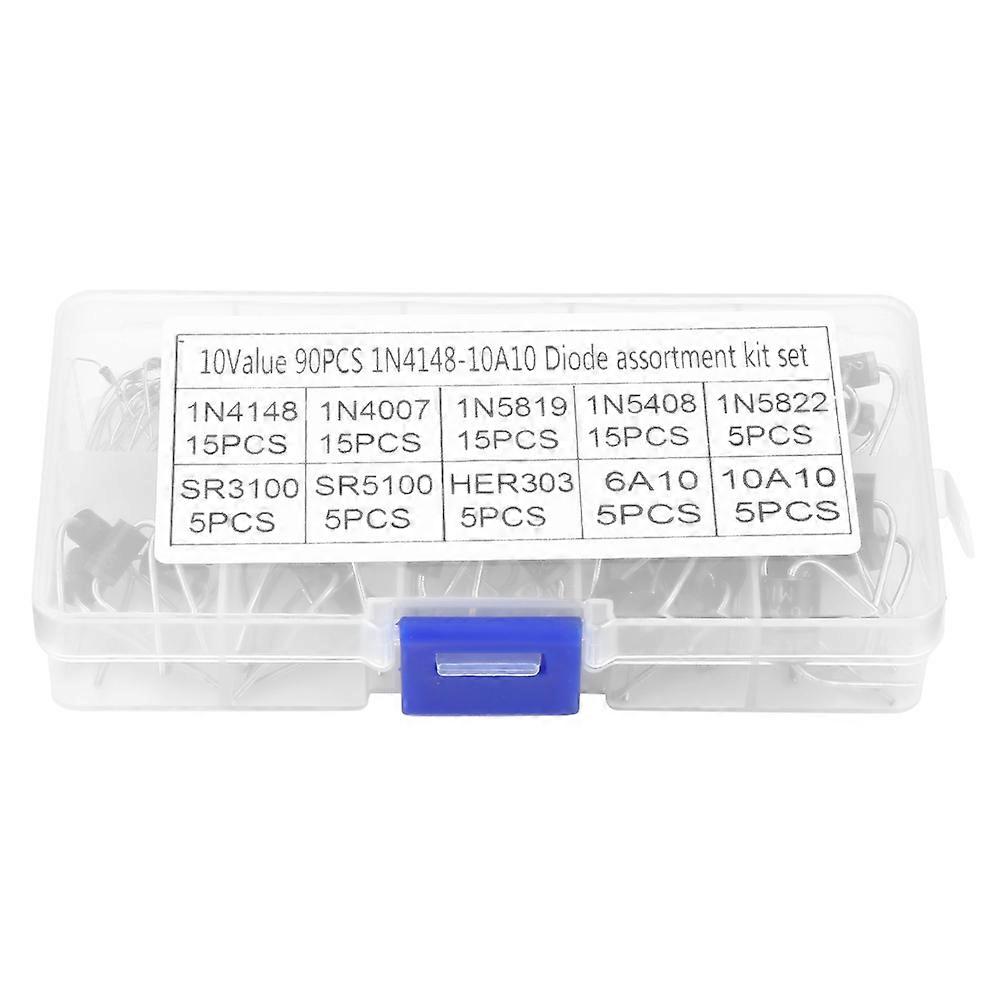 90pcs 10 Values Rectifier Diode Assortment Electronic Kit 1N4148-10A10 with Storage Box