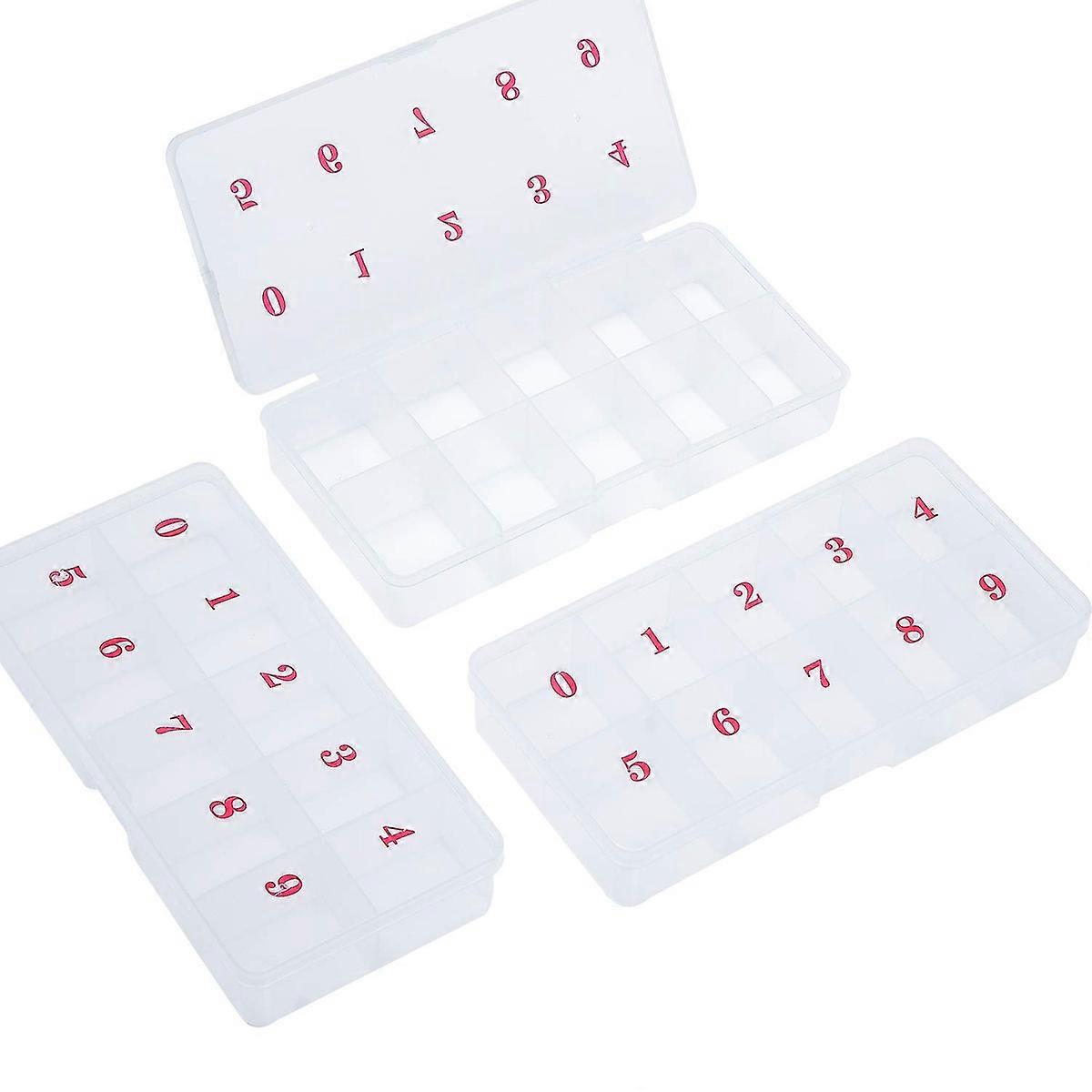 3Pcs Nail Tips  parent Box with 10 Number Empty Spaces Case Container Nail Art Organizer Box
