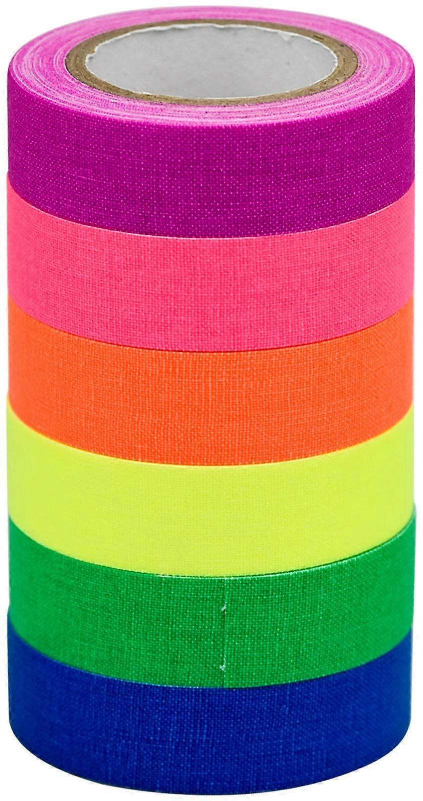 Fluorescent Cloth Tape, 6 Rolls Fluorescent Cloth Tape Luminous Neon Gaffer Tapes Self Adhesive UV Blacklight Reactive