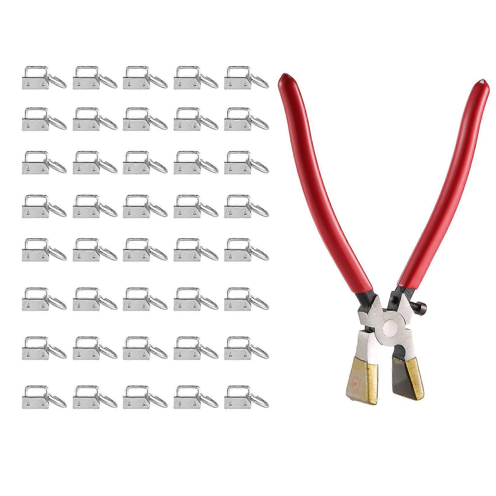 40pcs Webbing Tail Key Fob Hardware 25mm Keychain Split Ring With Tool Pliers For Wrist Wristlets Co