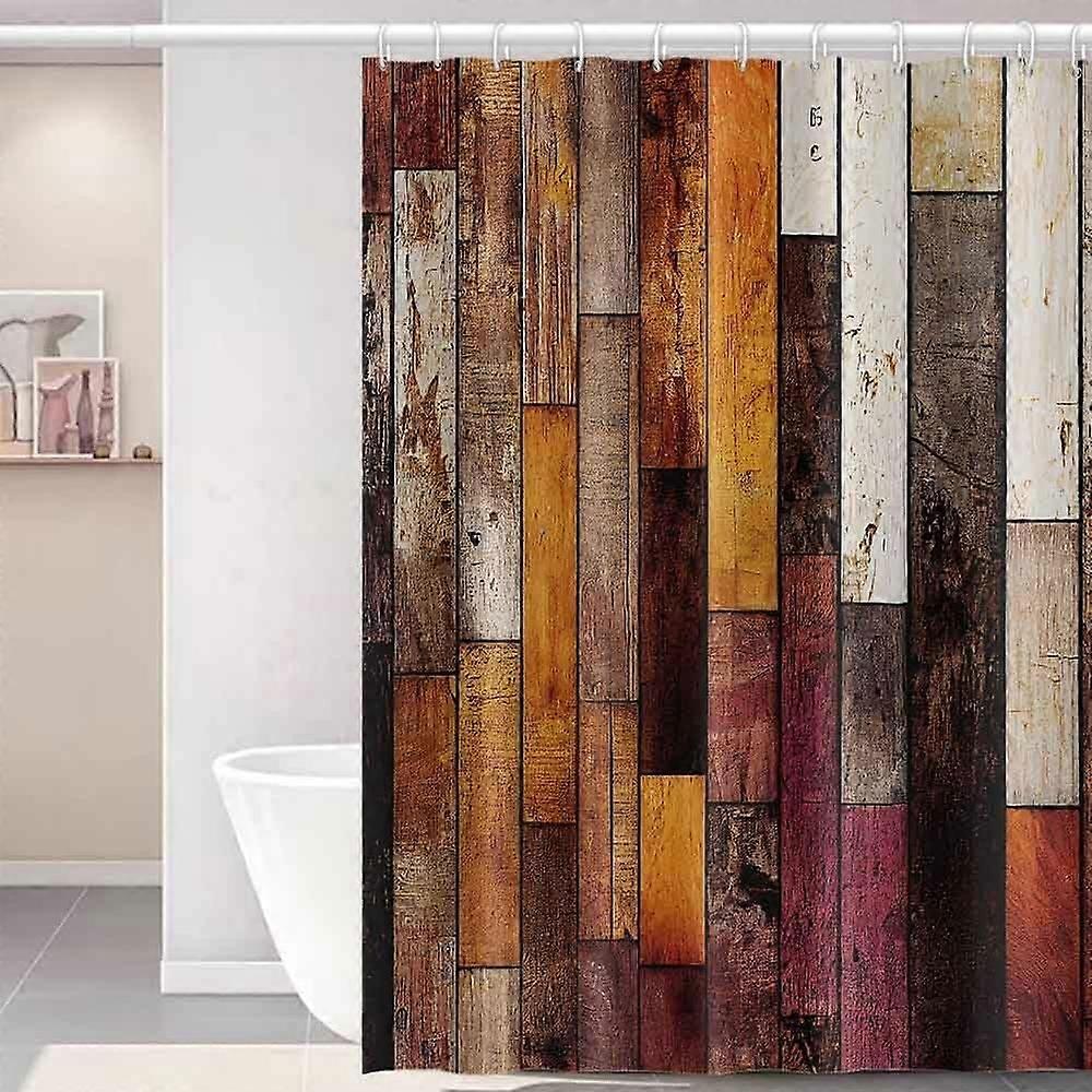 ستارة دش باب الحظيرة للحمام مزرعة خشبية ستارة دش طقم مع خطافات بوهو برتقالي بني خشب خطوط نسيج ستائر دش مقاومة للماء 72