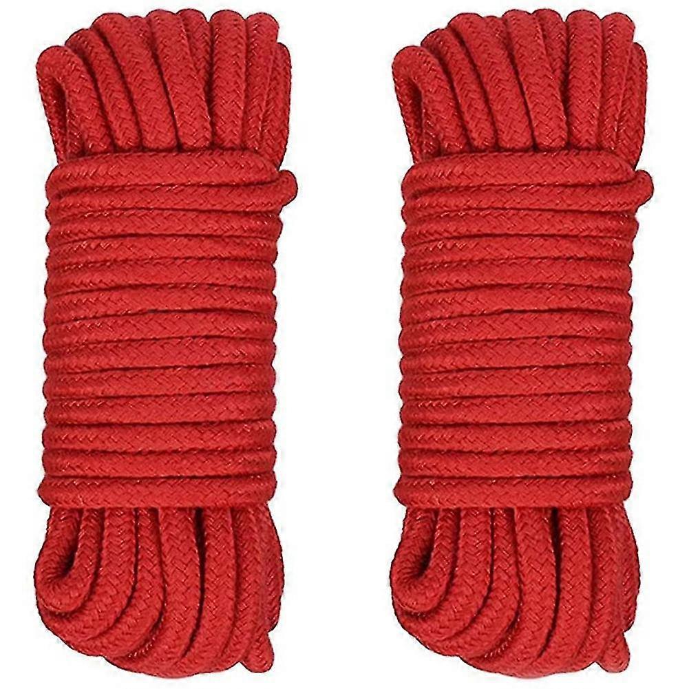 2 Stück rotes Baumwollseil, 8 mm Mehrzweck-Stark-Weich-Bindeschnur für Camping, Garten, Boot, Handwerk, 10 m/33 ft