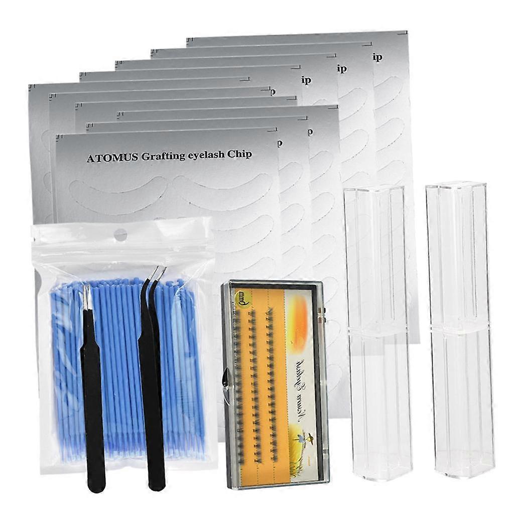 Faux Cils Extensions Kit Cache-Yeux Micro Brosses Pinces Étui Set Bleu