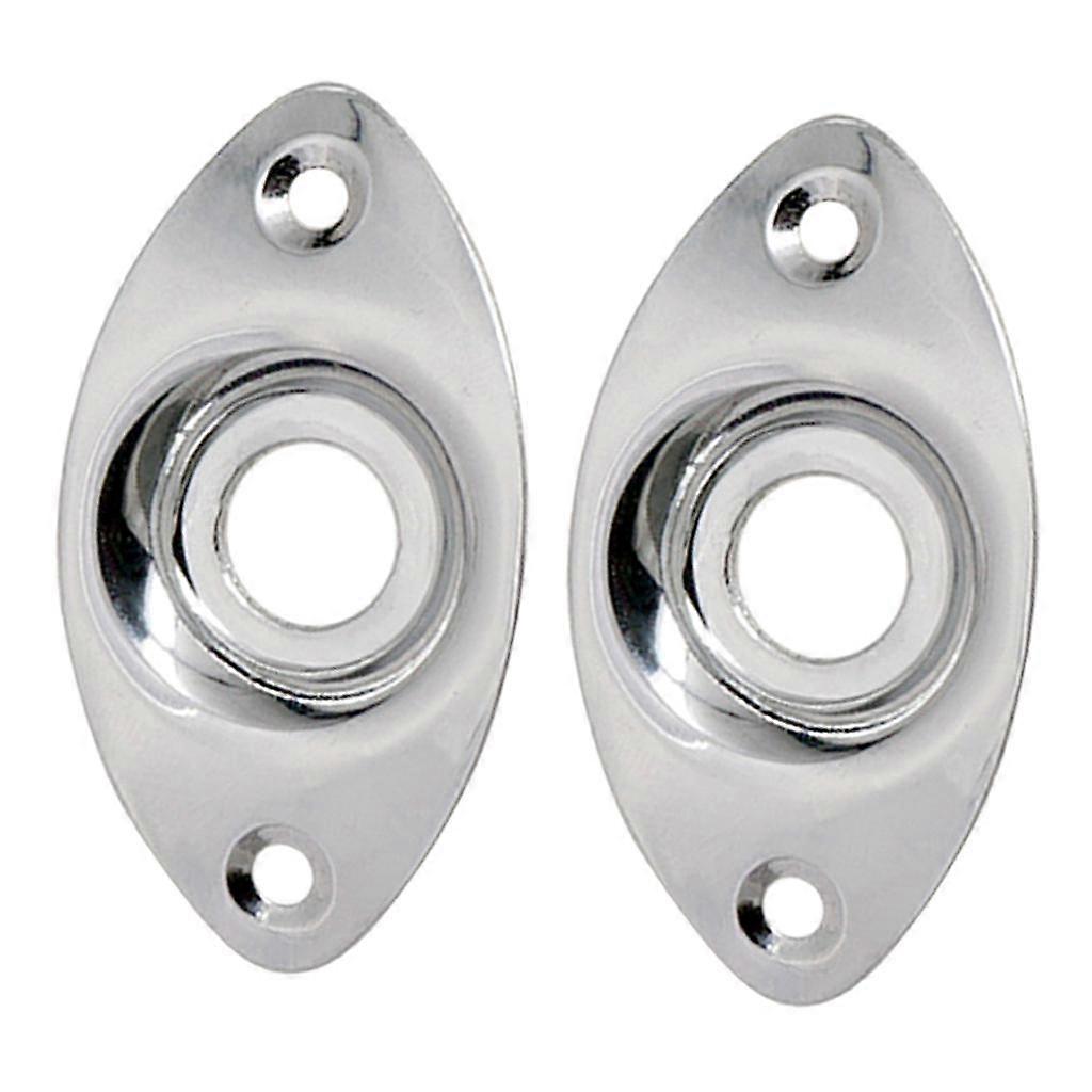 2 Pieces Oval Output Input Jack Socket Plate for Electric Guitar Bass Silver