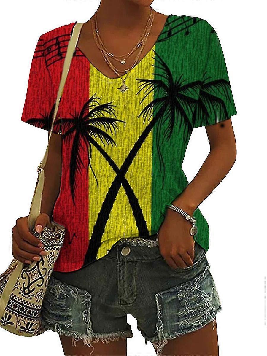 Dámské Reggae Tree Print Short Sleeve Top