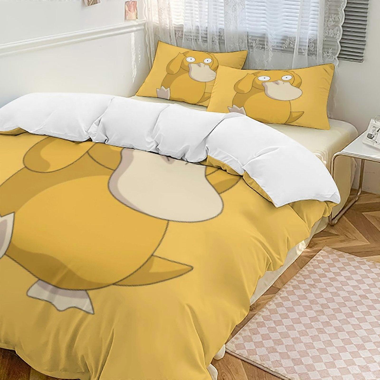סט מצעים GD521 Psyduck כיסוי שמיכת מיטה אנימה מצחיקה אנימציה ערכות מצעים סט שמיכה קל משקל 3 חלקים, כיסוי שמיכה אחד ו -2 ציפיות HZ521