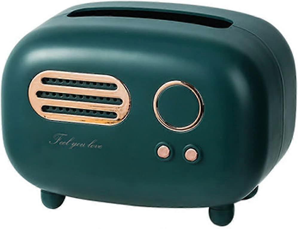 Retro Radio Model Tissue Box Cover Rectangular, Rectangular Retro Tissue Box Holder for Home Office (Green)