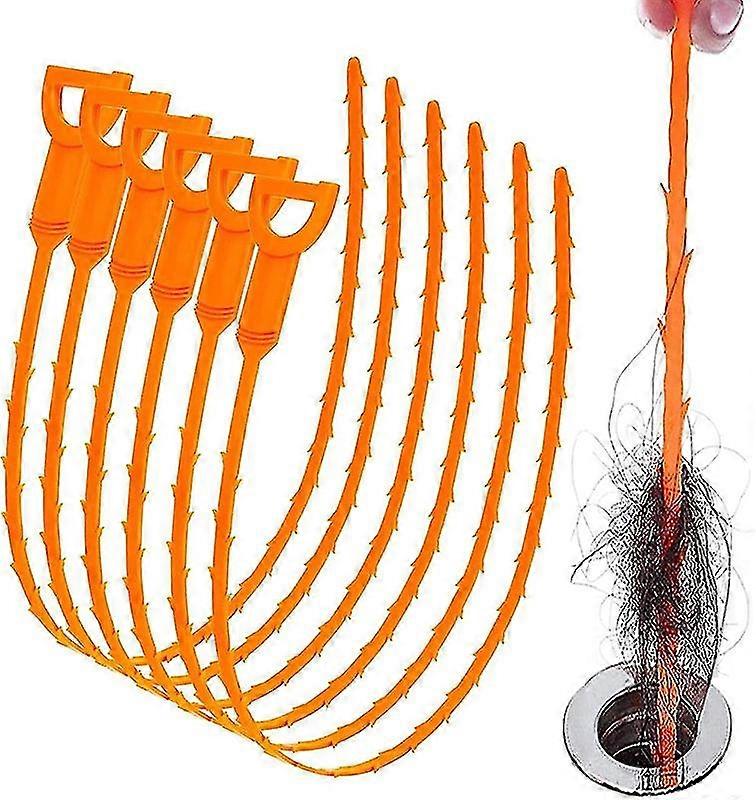 6パックドレーンスネークヘアドレインクロッグリムーバークリーニングツールキッチンシンクバスタブシャワー51cmオレンジ