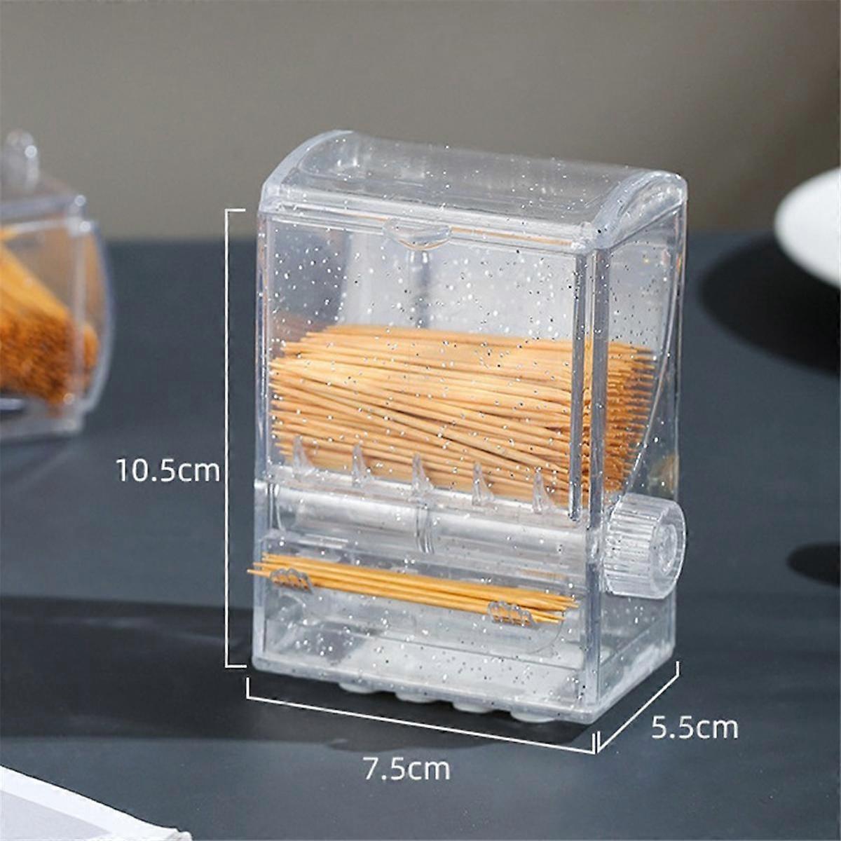 2PCS Toothpick Dispenser Clear Knob Switch Toothpick Holder Rack Stand Automatic Toothpicks Storage Boxes for Table Home