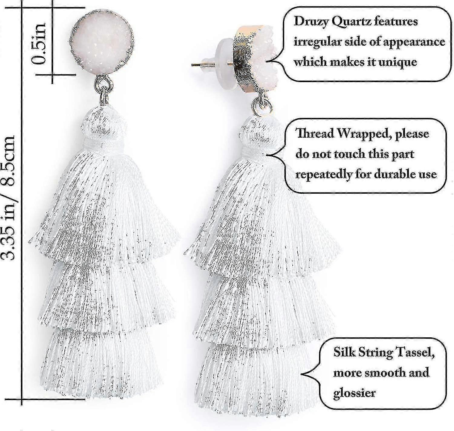 Bunte geschichtete Quaste Ohrringe Bohemian Tiered Tassel Druzy Stud Dangle Drop