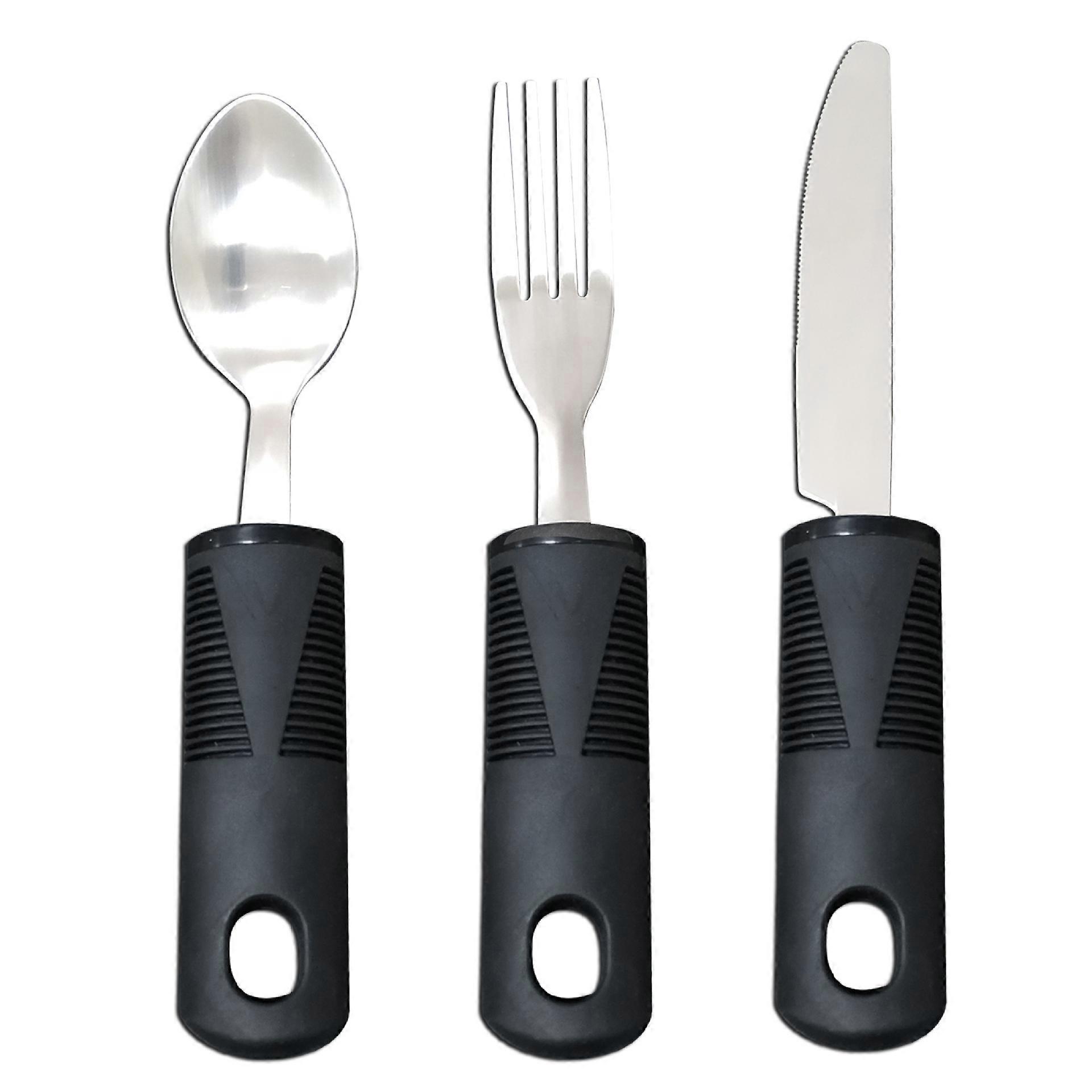 3-Piece Flexible Anti-Shake Silverware Set - Durable Stainless Steel with TPR Grip for Elderly, Bendable Spoon & Fork, Perfect for Rehabilitation & Tr