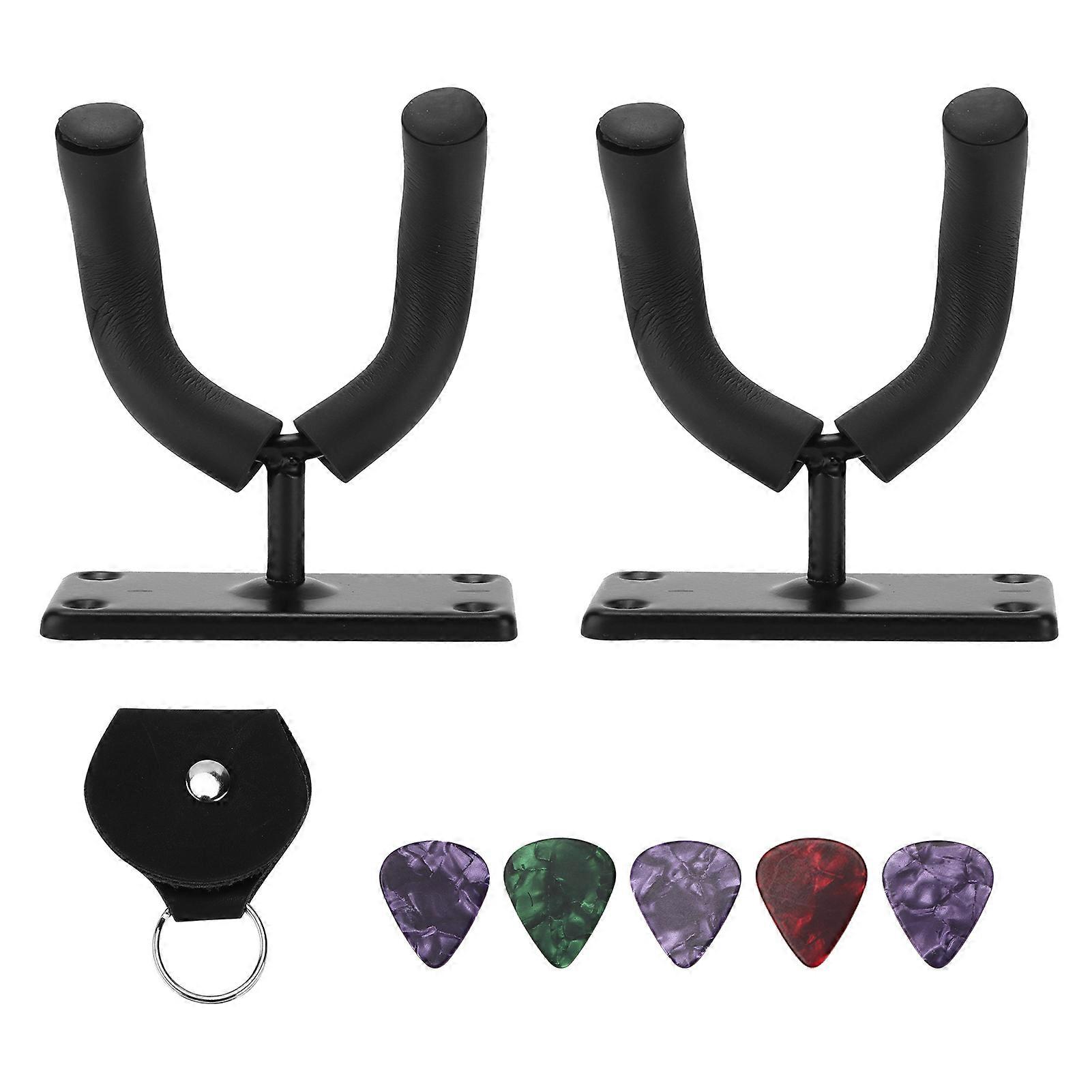 Gitarr Väggmonterad Hållare Hook Keeper Stand Set Set Set med 5 Picks kompatibel Banjo Ukulele Bas