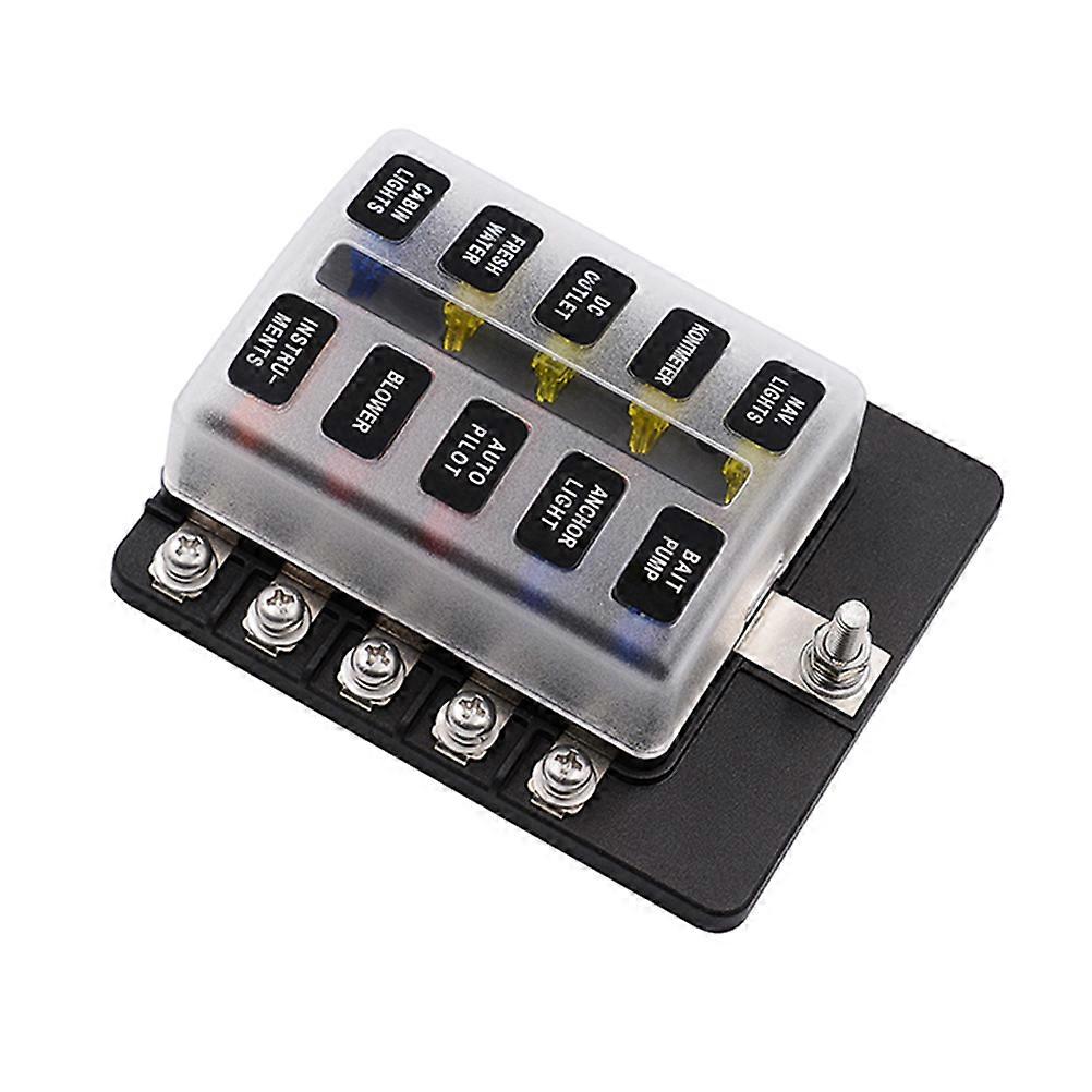 Universal 10 Way Fuse Box Block Fuse Holder Box Car Vehicle Circuit Automotive Car Fuse Accessory Tool Black 12-36v