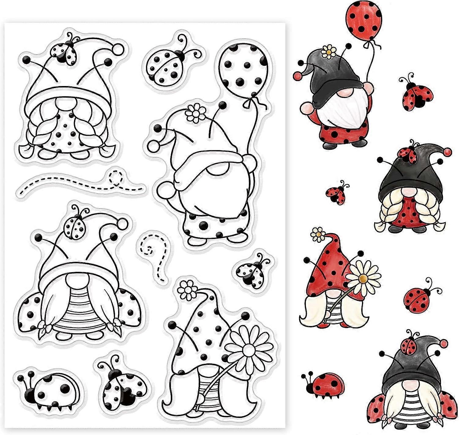 1sheet Gnome and Ladybug Silicone Clear Stamp Ladybug Hat Transparent Silicone