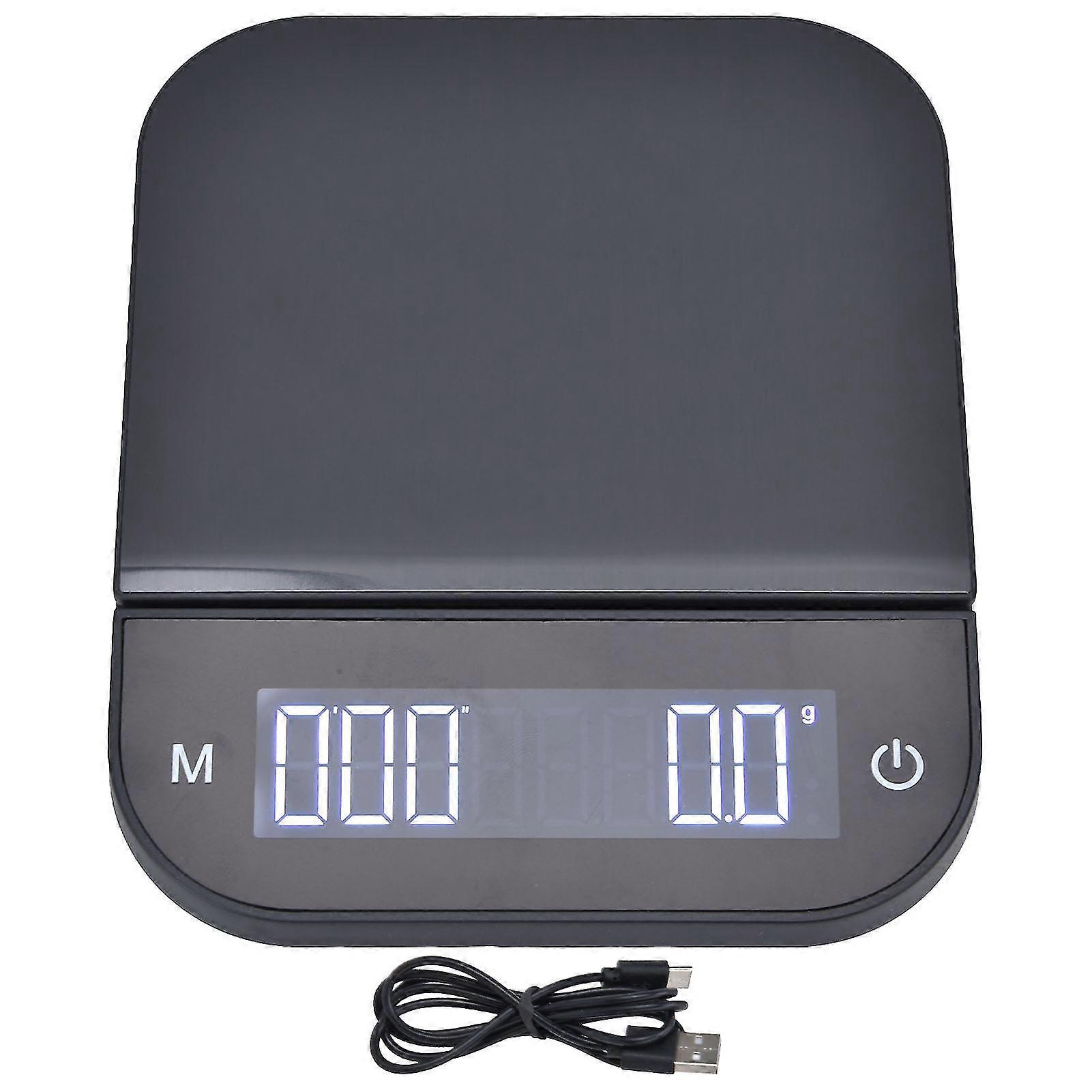 High Accuracy Coffee Scale with Large LED Backlit Display, USB Charging, and Timing Function - Maximum 3KG Capacity, Dual Units