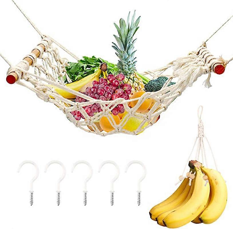 Hanging Fruit Hammock with Hooks for Kitchen Under Cabinet