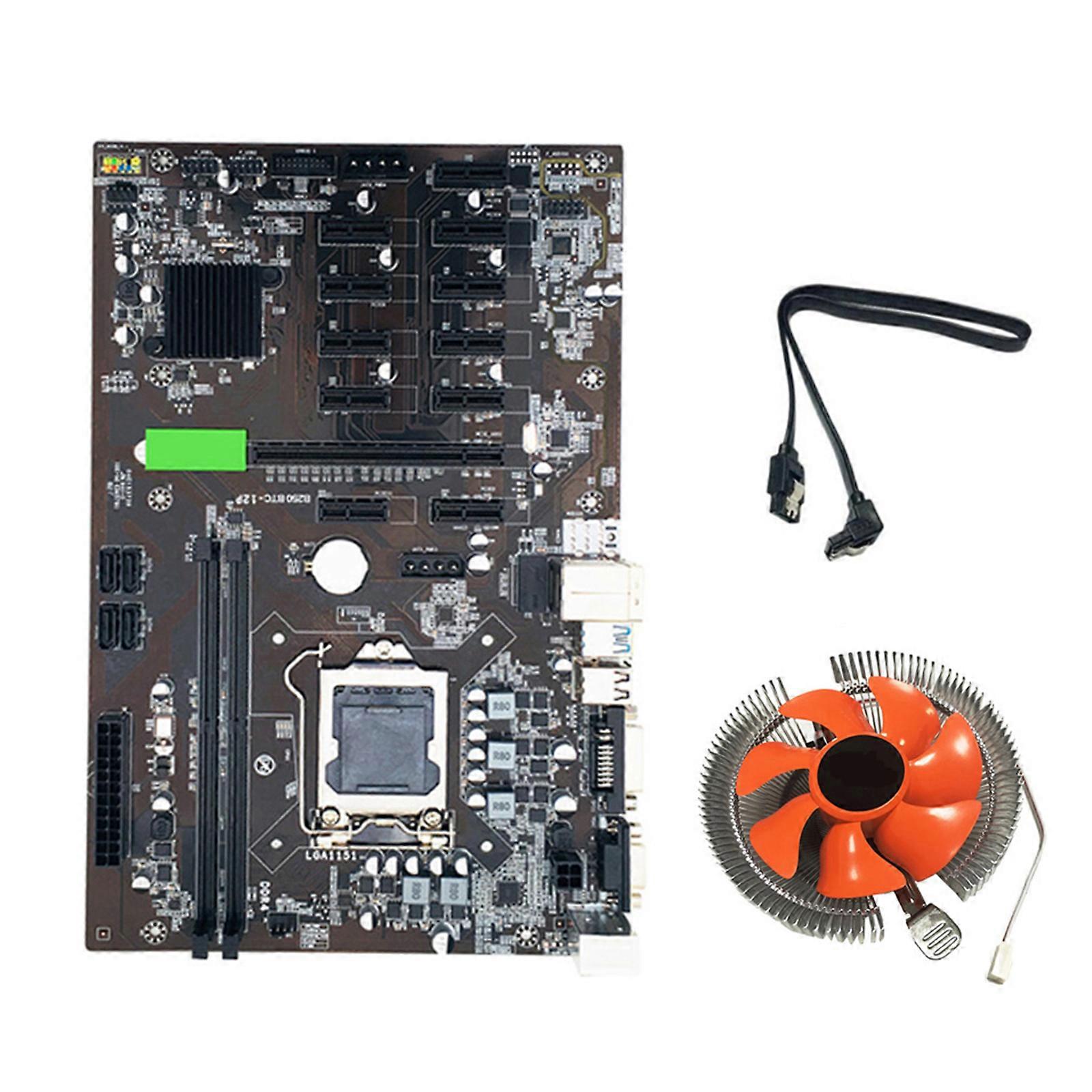 B250 BTC Mining Motherboard LGA1151 DDR4 + Cooling Fan / Switch Cable for Miner