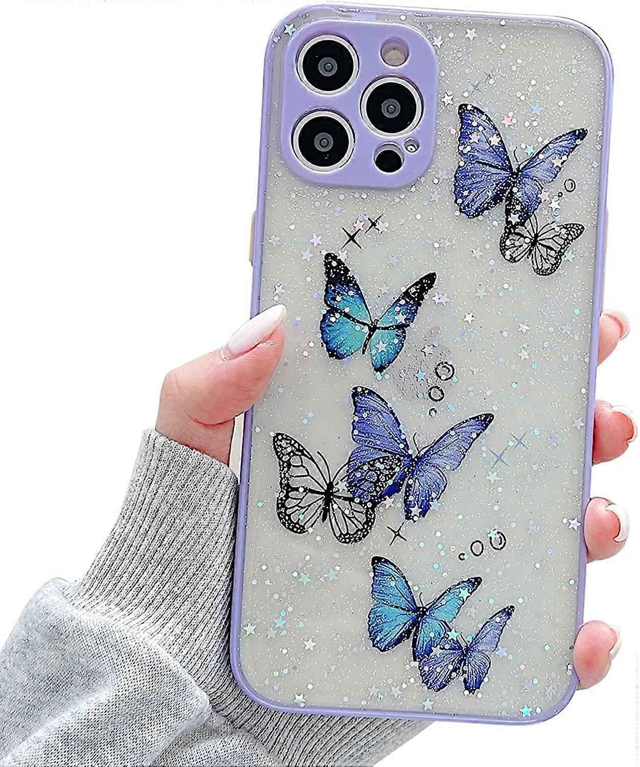 iPhone 12 Pro Max Case Cute Glitter Butterfly Full Camera Lens Protection  iPhone 12 Pro Max Phone Cases for Women Girls Soft TPU Clear Shockproof Bump